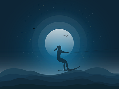 Night Surfing illustration moon night surfing