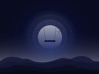 Empty swing at night birds illustration moon night swing