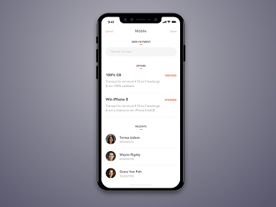 Mobile Recharge - iOS design concept for iPhone X concept freecharge iphone x mobile app recharge revamp