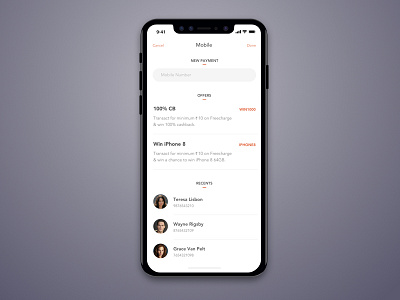 Mobile Recharge - iOS design concept for iPhone X