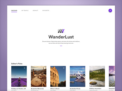 Home screen - WanderLust grid home location logo places travel wanderlust website