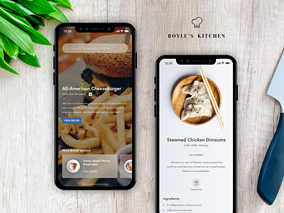 Boyle's Kitchen - Recipe App app burger food ingredients ios iphonex kitchen knife recipe roshan thomas ui