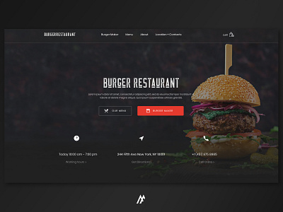 BURGER RESTAURANT DESIGN - 2018 art burger burger menu design flat graphic art graphic arts logo minimal modern restaurant restaurant design simple ui web webdesign website website banner website concept website creator