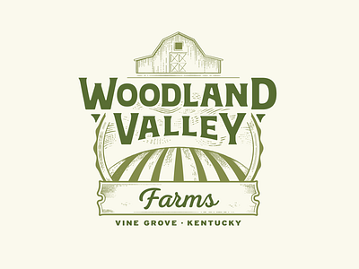 Woodland Valley Farms Logo agriculture barn engraving farm illustration logo logo design valley vector