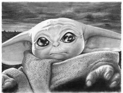 ww Baby Yoda 8 5X11 baby yoda comic art illustration pencil starwars the child