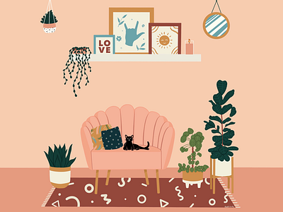 Cozy Space Illustration cat illustration simple