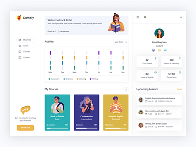 Cambly app dashboard dashboard app dashboard design dashboard ui english lessons ui user inteface ux web