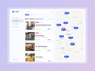 Co-working space listing dashboard design figma ui ux website