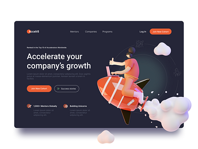 Acceler8 3D Website Concept 3d branding design figma illustration rocket ui website