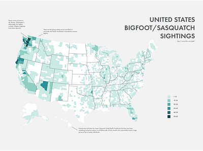 Bigfoot/Sasquatch Sightings bigfoot data data visulization graphic design illustration infographic map