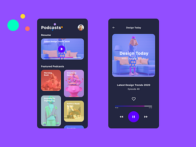 Podcast App app apple color colorful concept design ios mobile mobile app mobile design mobile ui player player ui playful podcast sketch ui userinterface ux