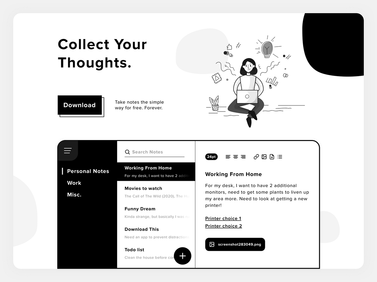 Notes Application Landing Page by Justin Comstock on Dribbble