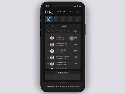 Fantasy Sports App: Queue analytics animation app data hockey ios mobile sports ui