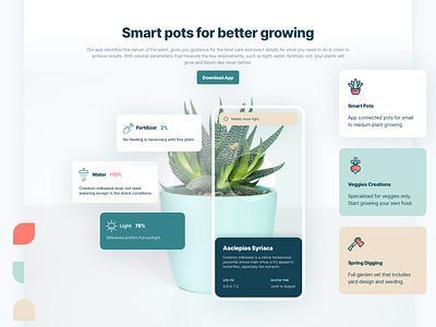 SmartRoots Gardening Website clean flat gardening landing minimal plants pots ui ux web