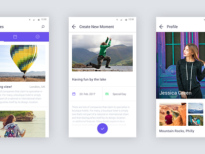 Travel App android flat material minimal mobile profile simple travel trip ui ux white