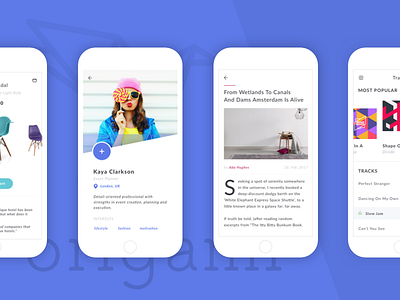 Mobile UI Kit - Origami blog clean kit mobile multimedia navigation news playlist profile simple social ui