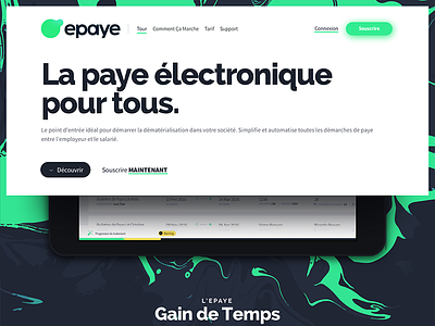Epaye: la paye électronique pour tous. app fin gooey landing marble product site tech ui ux website