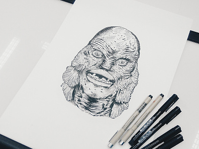 Creature_from_the_Black_Lagoon artwork black lagoon drawing heymikel horror characters illustration portrait the creature