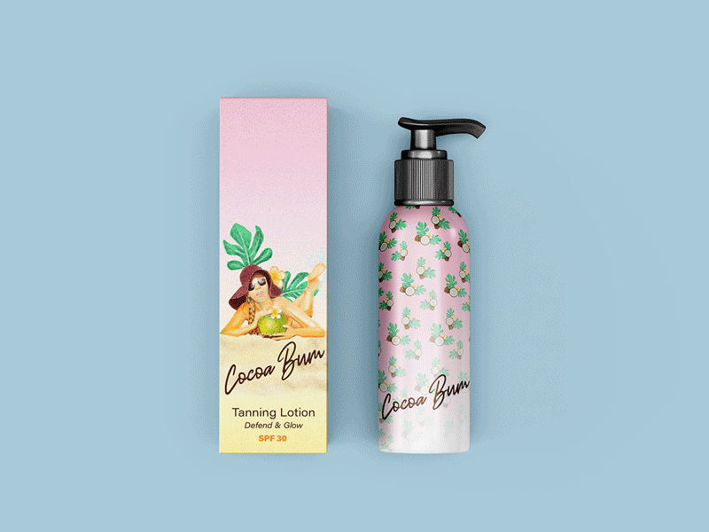 Packaging Design beach beach bum cocoa coconut exercise funsize gif packaging pattern procreate suntan lotion tropical