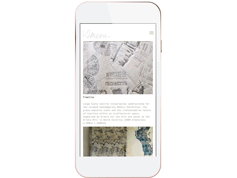 Mobile version of website for textile designer moble website