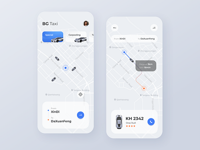 Taxi-hailing App app blue car taxi ui