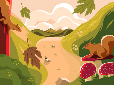 Autumn🍂🐿️ autumn，gold ，fall， autumn，gold ，fall，squirrel design flat gold graphic design illustration illustrator nature vector ，gold ，fall，