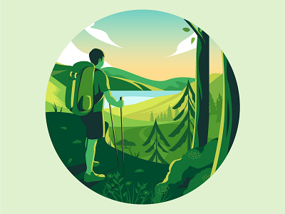 Hiking design flat graphic design green hiking illustration illustrator nature season summer travel vector