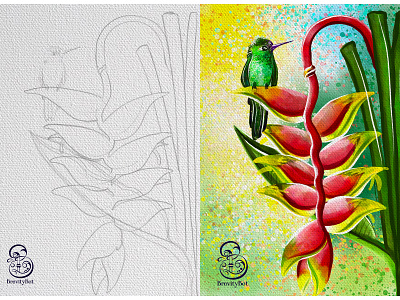 Digital Watercolor Painting of Heliconia Rostrata