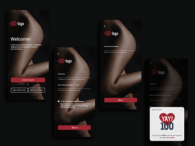 Dating App app art clean dark datingapp design desktop flat illustration ios logo minimal mobile red signup simple ui ux