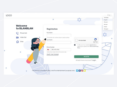 Registration Page adobe app art blue clean dashboard design flat illustration ios minimal purple registration responsive signup simple ui web website white