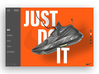 NIKE Homepage Banner | UIUX | Personal Project 2018 color design footwear graphic menu product page shoe sport typography uiux