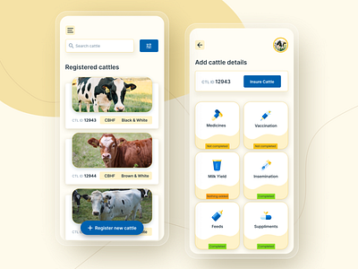 Cattle management application cattle dailyui dashboard ui design list view livestock mobile mobile ui mobileui typography ui uiux ux ux ui