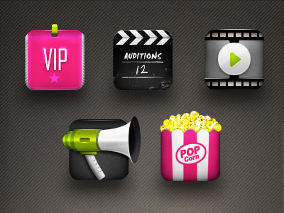 Icons Application1 clap icons megaphone play popcorn video vip
