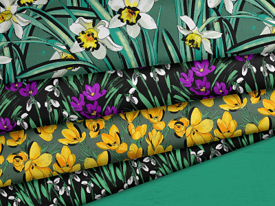 Spring Flowers blooming bright colors collection crocus design fabric floral flowers garden hand drawn illustration narcissus pattern print seasonal snowdrop spring