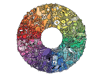 Colour Wheel all the colours busy illustration color colour colour theory deta fun happy illustration rainbow vector wimmelbild