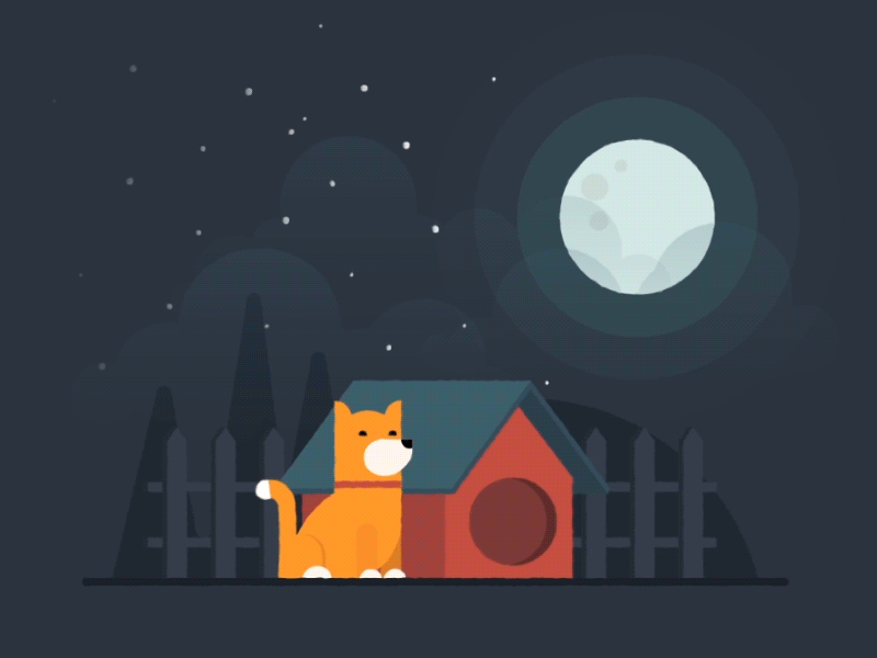 Waiting for somebody? after effects animation cute dark dog fence flat gif moon motion night star