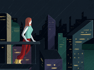 Animation pitch balcony character character design city girl grunge illustration landscape night photoshop rain texture