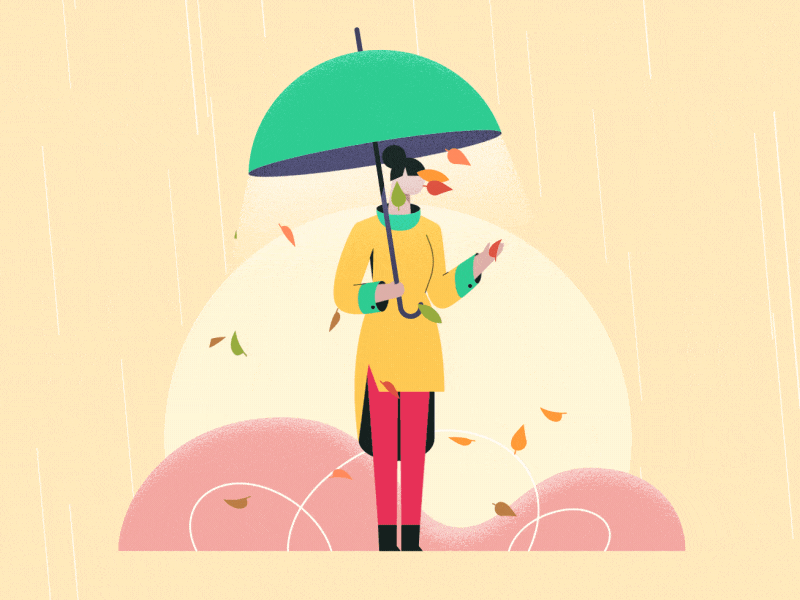 Autumn animation autumn character design doodle girl illustration leaf outside rain umbrella