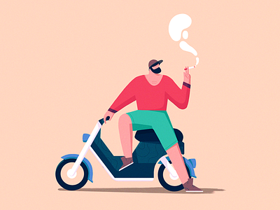 Smoke break! cap character cigarette design fume illustration motorbike ride scooter shorts smoke sweater