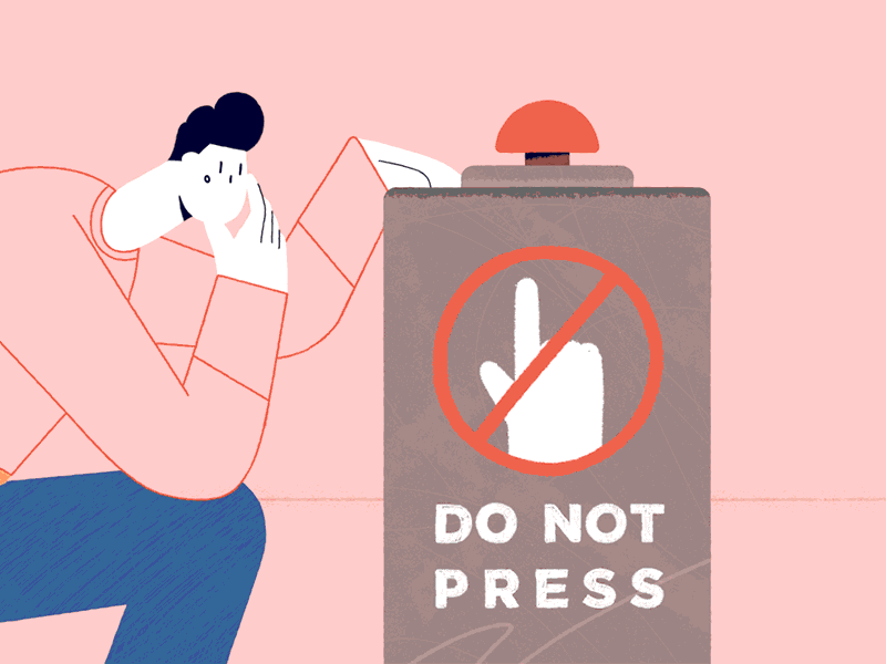 Curiosity walkcycle walk scary press button character design motion graphics character after effects frame by frame illustration motion design gif animation