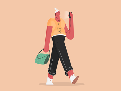 Walk character design hairstyle hand illustration ipad jeans phone procreate purse shoes walk