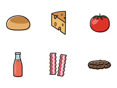 Beef burger ingredients beef burger icons illustrations