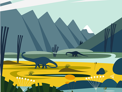 Landscape and fields debut shot dinosaur illustration landscape minimal mountain scenery ui vector