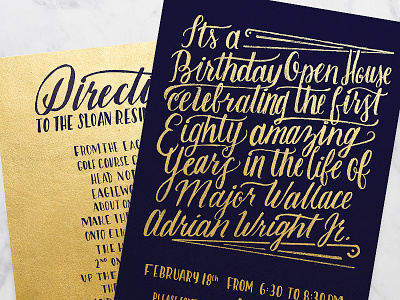 He'll Party Like It's His Birthday. birthday family foil gold hand lettering invitation lettering