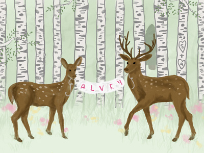 Oh deer, It's a bridal shower aspen banner bridal shower deer digital forest illustration invite lettering meadow