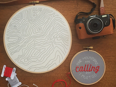 The Mountains are Calling embroidery embroidery hoop hand lettering handmade john muir lettering quote sketch to stitch