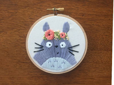 My Neighbor Totoro embroidery fan art flower crown flowers sketch to stitch totoro