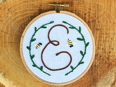 E & Bees Hoop embroidery hand lettering lettering sketch to stitch