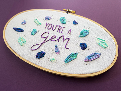You're a Gem embroidery gem gemstones illustration lady scrib lettering stitches