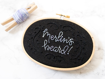 Merlin's Beard! embroidery handmade lady scrib stitches lettering